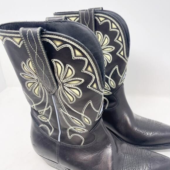 Golden Goose Womens 38 Black Wish Star Western Boot Yellow Sky Embroidery Italy - Picture 7 of 16